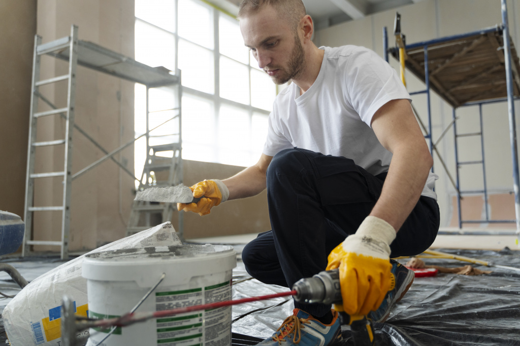 замешивание штукатурной смеси в ведре