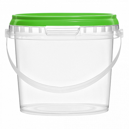 прозрачное ведро 0,365 л с зеленой крышкой