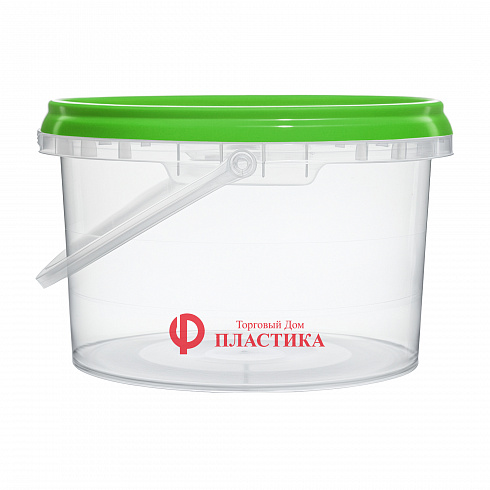 прозрачное ведро 2,6 л с зеленой крышкой