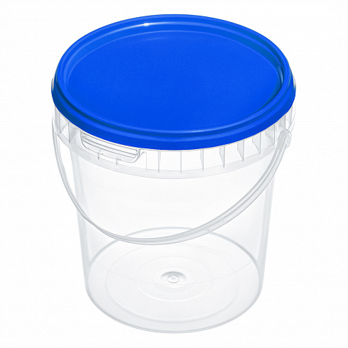 прозрачное ведро 1,1 л пластиковое с синей крышкой