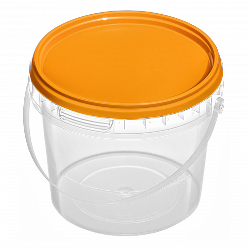 прозрачное ведро 0,365 л с оранжевой крышкой