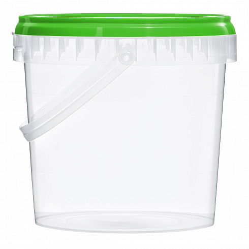 прозрачное ведро 0,86 л с зеленой крышкой