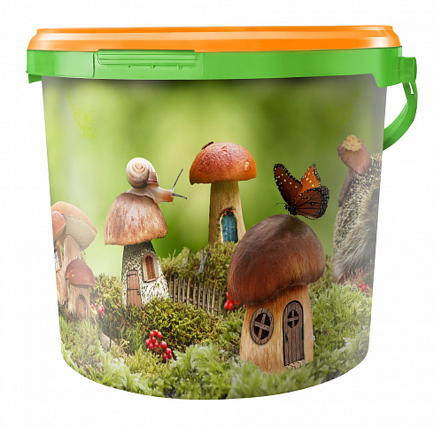 дачное ведро 5 литров,  декорированное этикеткой (грибы)