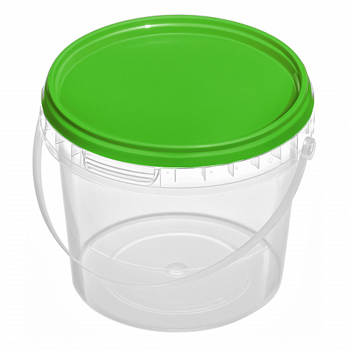 прозрачное ведро 0,365 л с зеленой крышкой