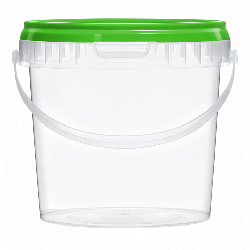 прозрачное ведро 0,86 л с зеленой крышкой