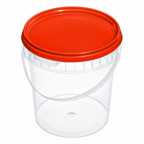 прозрачное ведро 0,85 л с красной крышкой